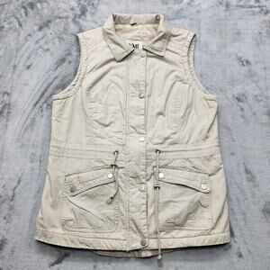 YMI Vest Womens XL Beige Cargo Utility Sleeveless Zip Snap Faux Fur Lined Jacket